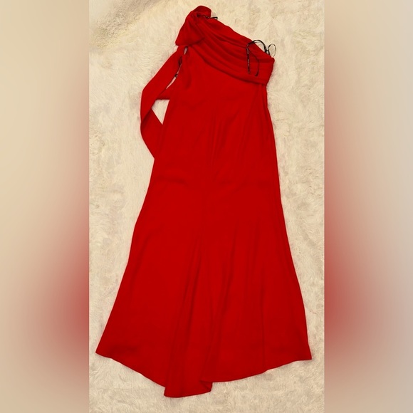 NWOT Tadashi Shoji One-Shoulder Bow Crepe Column Gown Sz 16 red rose - Picture 7 of 10